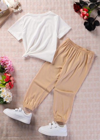 Белый летний комплект (футболка, брюки) SHEIN