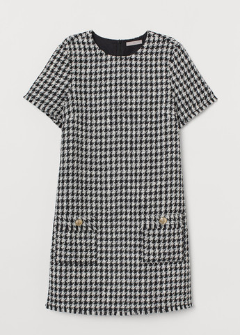 Черно-белое кэжуал платье а-силуэт H&M с узором пье-де-пуль «гусиная лапка»