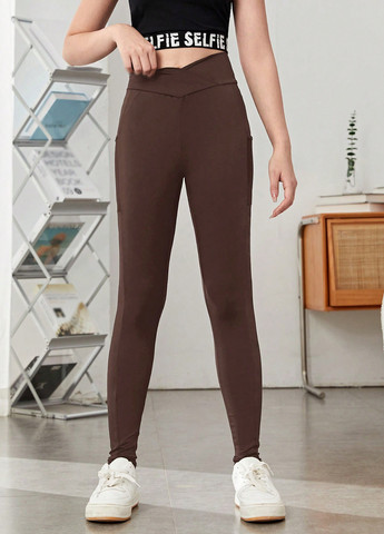 Коричневые демисезонные леггинсы SHEIN