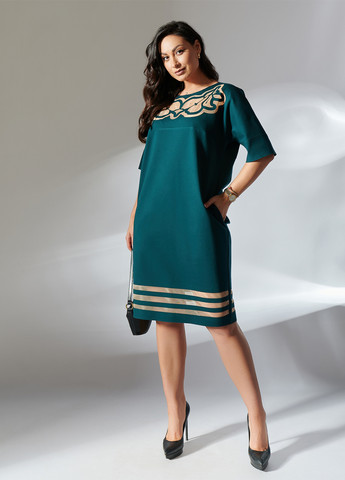 Бутылочное зеленое кэжуал платье LibeAmore однотонное