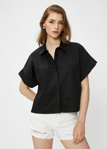 Черная кэжуал рубашка однотонная KOTON