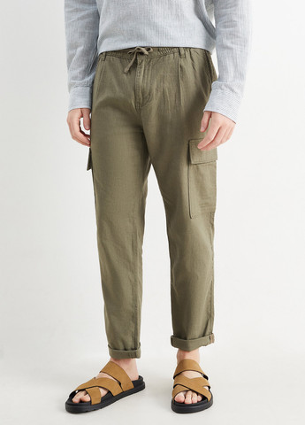 Серо-зеленые кэжуал демисезонные зауженные брюки C&A