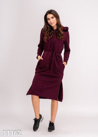 Бордовое повседневный платье женское платье-худи ISSA PLUS однотонное