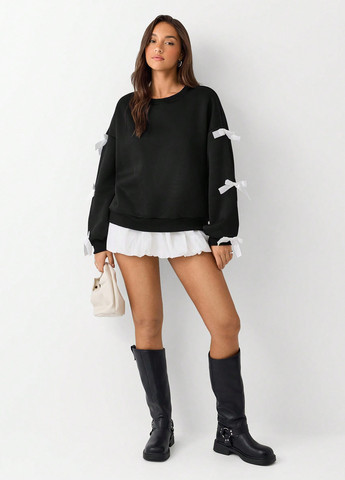 Чорний світшот SHEIN однотонний бант (342405603)