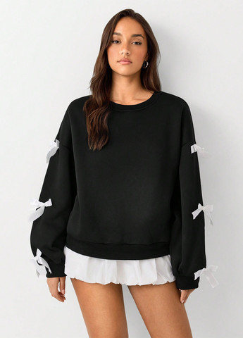 Чорний світшот SHEIN однотонний бант (342405603)