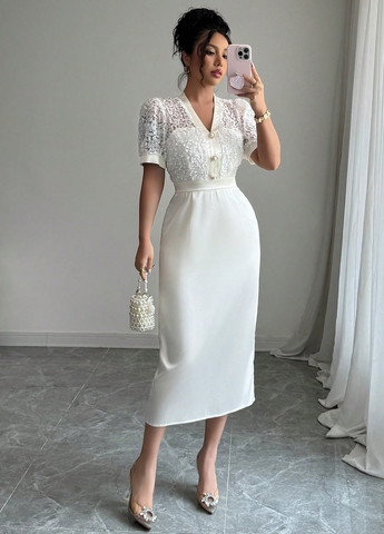 Молочна святковий, вечірня сукня футляр SHEIN однотонна