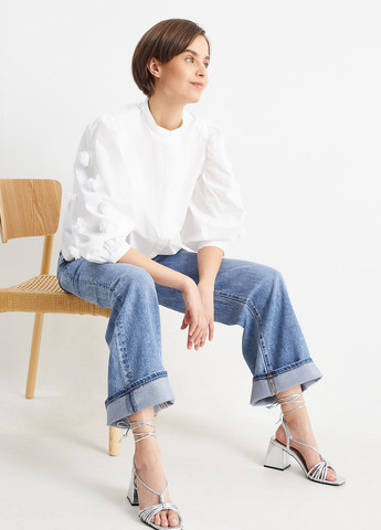 Серебряные босоножки C&A на завязках с тиснением, со шнуровкой