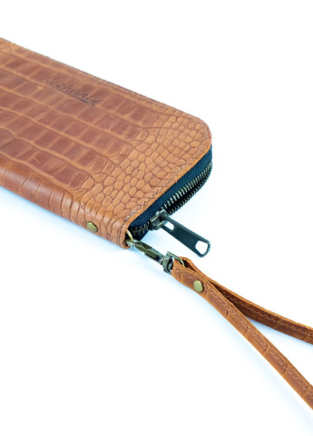 Шкіряний портмоне гаманець зиппер на блискавці Teo коричневий під крокодила Kozhanty (252315381)