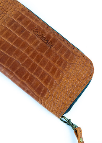 Шкіряний портмоне гаманець зиппер на блискавці Teo коричневий під крокодила Kozhanty (252315381)