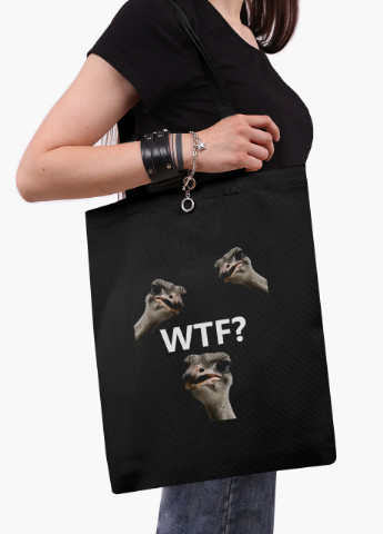 Еко сумка шоппер чорна птахи SWAG на блискавці (9227-1540-BKZ) MobiPrint (236265638)