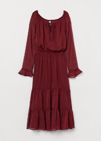 Бордовое кэжуал платье клеш H&M в горошек