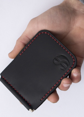 Кожаный зажим для купюр на магнитных кнопках черный с красной нитью SD prime (252016499)