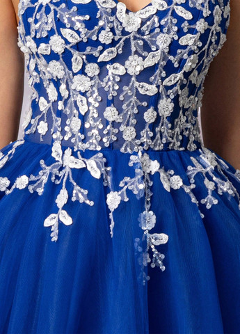 Синее вечернее платье с корсетом SHEIN с цветочным принтом