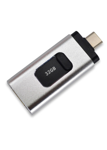 Флешка для iPhone MacBook PC flash drive 32 GB 3 в 1 USB 3.0 / Type-C / Lightning (BLK) Beluck FL32 срібні