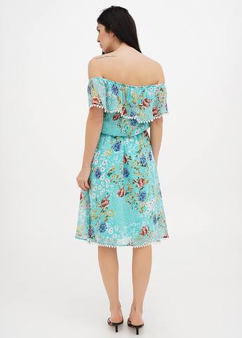 Мятное кэжуал платье с открытыми плечами Vicolo с цветочным принтом