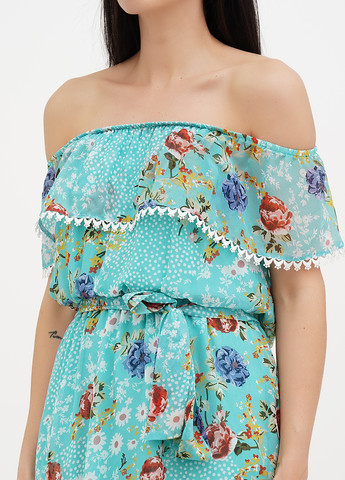 Мятное кэжуал платье с открытыми плечами Vicolo с цветочным принтом