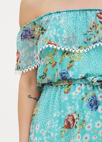 Мятное кэжуал платье с открытыми плечами Vicolo с цветочным принтом