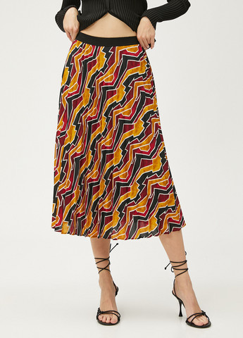 Разноцветная кэжуал с абстрактным узором юбка KOTON а-силуэта (трапеция), плиссе