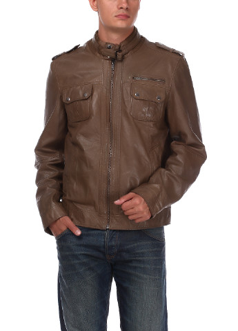Світло-коричнева демісезонна куртка шкіряна Tom Tailor