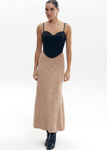 Бежевая кэжуал однотонная юбка Gepur клешированная