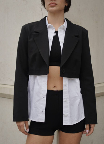Черный женский пиджак укороченный romashka Ромашка однотонный - демисезонный