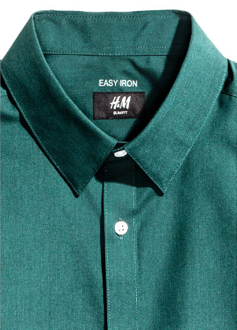 Темно-зеленая классическая рубашка однотонная H&M с длинным рукавом