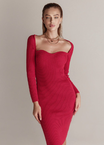 Красное коктейльное облегающее красное платье Gepur однотонное