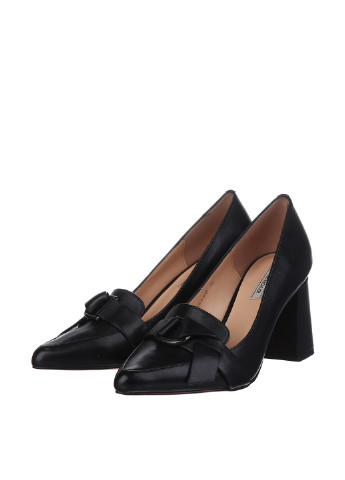 Черные женские кэжуал туфли с металлическими вставками на высоком каблуке - фото