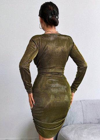 Золотистое кэжуал платье силуэтная, в стиле ампир SHEIN однотонное