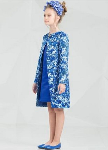 Синій ошатний комплект плаття + піджак Zironka