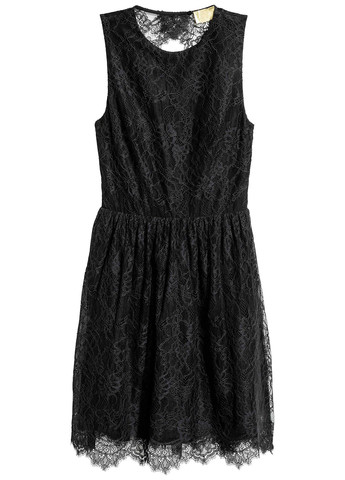 Черное коктейльное платье клеш, с открытой спиной H&M однотонное