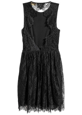 Черное коктейльное платье клеш, с открытой спиной H&M однотонное