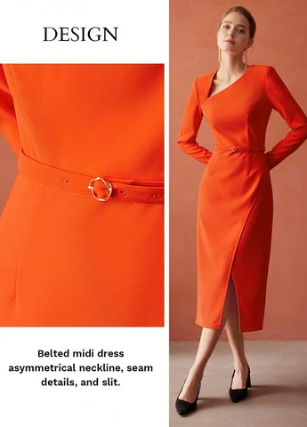 Оранжевое кэжуал платье футляр SHEIN однотонное