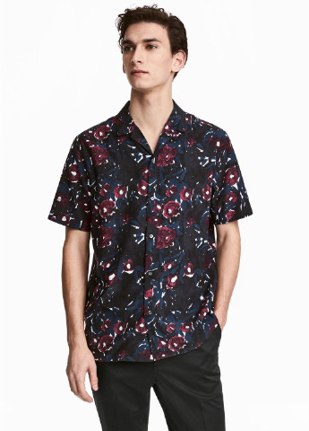 Темно-синяя кэжуал рубашка с абстрактным узором H&M