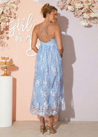 Світло-блакитна кежуал сукня для вагітних з відкритими плечима SHEIN однотонна