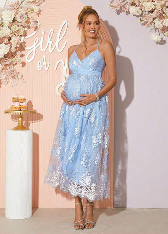 Світло-блакитна кежуал сукня для вагітних з відкритими плечима SHEIN однотонна