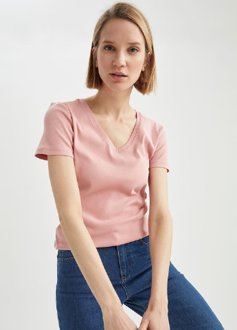Светло-розовая летняя футболка DeFacto