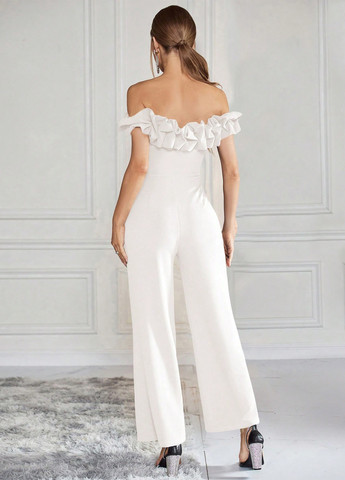 Комбінезон SHEIN комбінезон-брюки однотонний білий кежуал поліестер