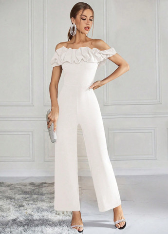 Комбінезон SHEIN комбінезон-брюки однотонний білий кежуал поліестер