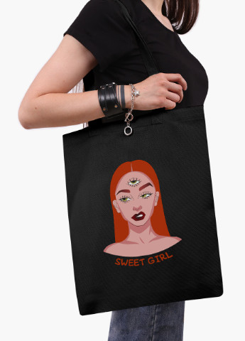 Еко сумка шоппер черная Милая девушка Диджитал Арт (Sweet girl Digital art) (9227-1634-BK) MobiPrint (236391144)