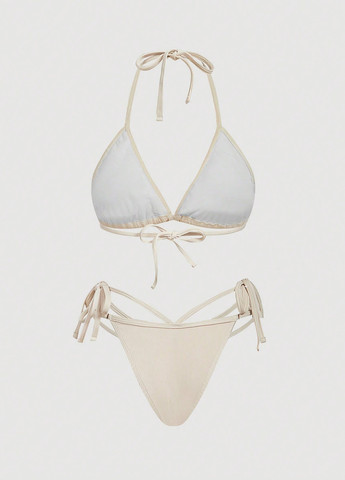 Кремовый летний купальник (лиф, трусики) бикини, раздельный SHEIN