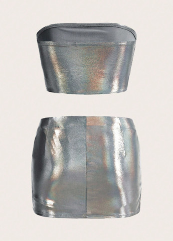 Срібний літній комплект (топ, спідниця) SHEIN