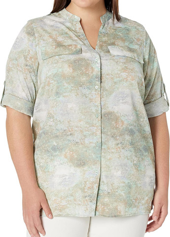 Серо-зеленая кэжуал рубашка с абстрактным узором Calvin Klein