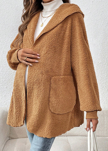 Світло-коричневе Кежуал напівпальто для вагітних SHEIN однотонне