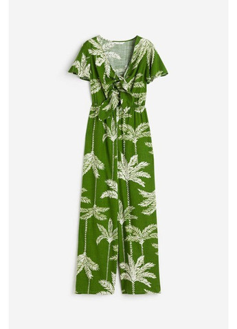 Комбинезон H&M комбинезон-брюки рисунок зелёный кэжуал лен, вискоза