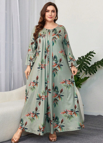 Комбинированное кэжуал платье клеш SHEIN с цветочным принтом