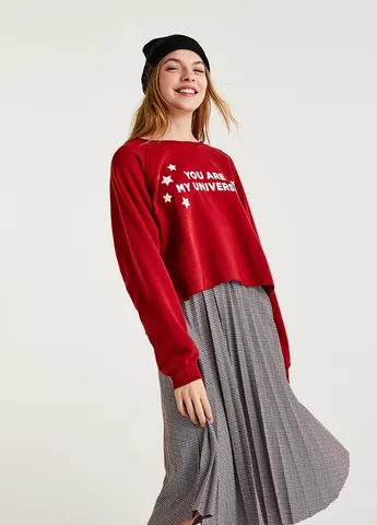Червоний світшоти Pull & Bear напис без декору (245771364)