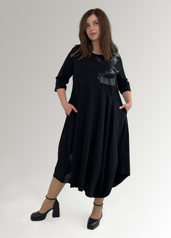 Чорна кежуал сукня а-силует Hookk Design з малюнком