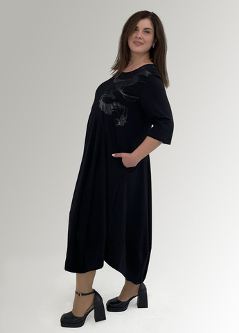 Черное кэжуал платье а-силуэт Hookk Design с рисунком