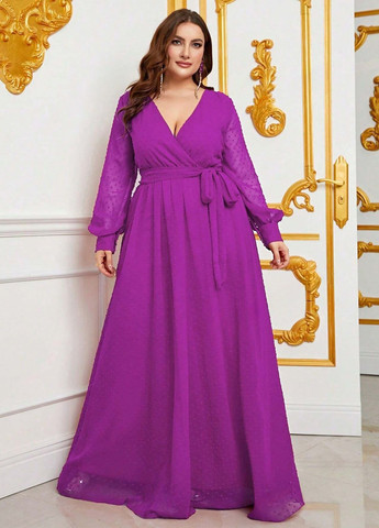 Фіолетова вечірня сукня на запах SHEIN однотонна